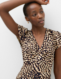 Animal Print V-Neck Midi Tea Dress