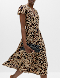 Animal Print V-Neck Midi Tea Dress
