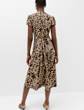 Animal Print V-Neck Midi Tea Dress