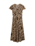 Animal Print V-Neck Midi Tea Dress