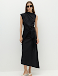 Pure Cotton Tie Waist Midi Column Dress