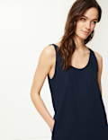 Flax Linen Mix Plain Round Neck Dress