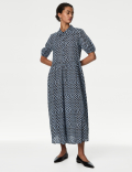 Pure Cotton Printed Midi Shirt Dress