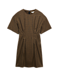 Checked Crew Neck Mini Waisted Dress
