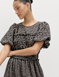 Gingham Puff Sleeve Midi Waisted Dress