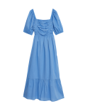 Pure Cotton Square Neck Midi Waisted Dress