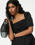 Pure Cotton Square Neck Midi Waisted Dress