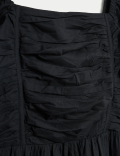 Pure Cotton Square Neck Midi Waisted Dress