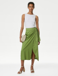 Pure Cotton Belted Midi Wrap Skirt
