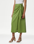 Pure Cotton Belted Midi Wrap Skirt