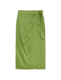 Pure Cotton Belted Midi Wrap Skirt