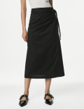 Pure Cotton Belted Midi Wrap Skirt