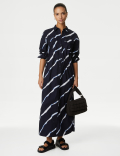 Pure Cotton Printed Tie Detail Midi Shirt Dress