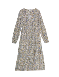 Textured Printed V-Neck Midi Tea Dress