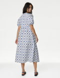 Cotton Rich Printed Puff Sleeve Waisted Dress