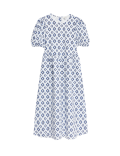 Cotton Rich Printed Puff Sleeve Waisted Dress