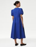 Cotton Rich Puff Sleeve Midi Column Dress