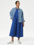Cotton Rich Puff Sleeve Midi Column Dress