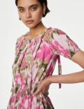 Pure Cotton Floral Midi Waisted Dress