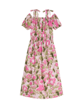Pure Cotton Floral Midi Waisted Dress