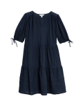 Pure Cotton V-Neck Knee Length Tiered Dress