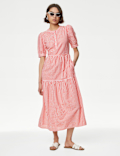 Cotton Rich Gingham Midi Tiered Dress