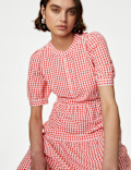 Cotton Rich Gingham Midi Tiered Dress
