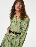 Printed Round Neck Midi Tiered Dress