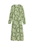 Printed Round Neck Midi Tiered Dress