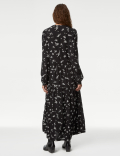 Printed Round Neck Midi Tiered Dress