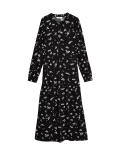 Printed Round Neck Midi Tiered Dress
