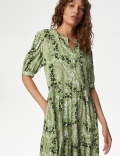Floral Button Front Midi Tiered Dress