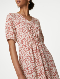 Printed V-Neck Midi Waisted Dress