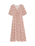 Printed V-Neck Midi Waisted Dress