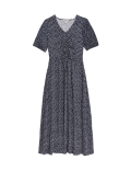 Printed V-Neck Midi Waisted Dress