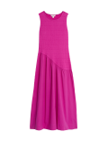 Cotton Blend Textured Midi Drop Waist Dress