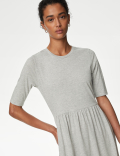 Jersey Round Neck Midi Waisted Dress