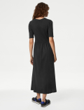 Jersey Round Neck Midi Waisted Dress