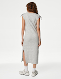 Cotton Rich Round Neck Ruched Midi Column Dress