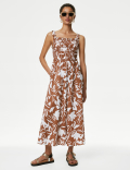Pure Cotton Printed Midi Waisted Cami Dress