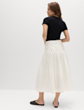 Pure Cotton Pleated Midi A-Line Skirt