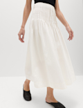 Pure Cotton Pleated Midi A-Line Skirt
