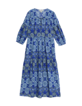 Cotton Rich Print Midi Waisted Dress