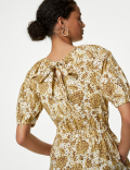 Pure Cotton Floral Midi Waisted Dress