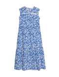 Pure Cotton Printed Pintuck Midi Tiered Dress