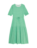 Jersey Printed Tie Detail Midi Tea Dress
