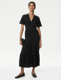 Pure Cotton Jersey V-Neck Midi Tiered Dress