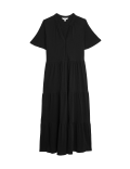 Pure Cotton Jersey V-Neck Midi Tiered Dress