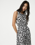 Linen Rich Printed Midi Waisted Dress