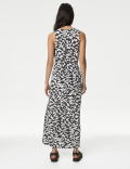 Linen Rich Printed Midi Waisted Dress